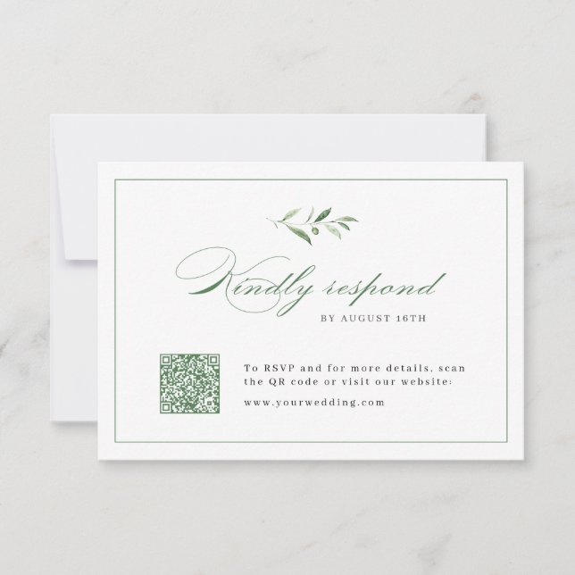Cartons Réponse Classic Elegance Script mariage de verdure Code QR (Devant)
