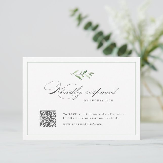 Cartons Réponse Classic Elegance Script mariage de verdure Code QR (Debout devant)