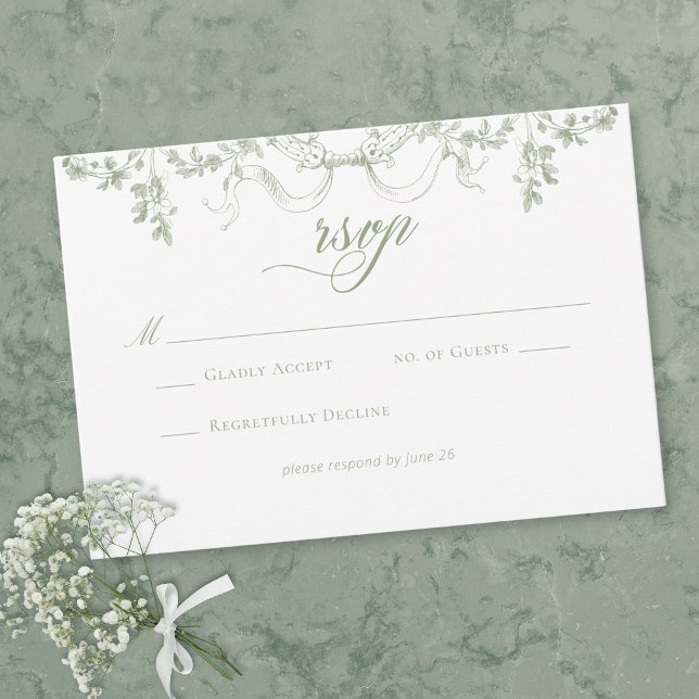 Cartons Réponse Classic Elegant Sage Green Floral Frame Wedding (Créateur téléchargé)