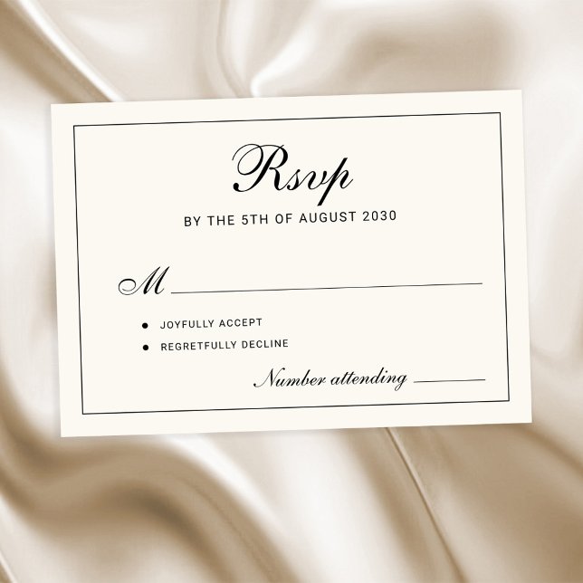Cartons Réponse Classic elegant script black and ivory wedding (Créateur téléchargé)