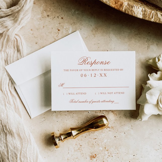 Cartons Réponse Classic Elegant Terracotta Orange Mariage Monogram (Créateur téléchargé)
