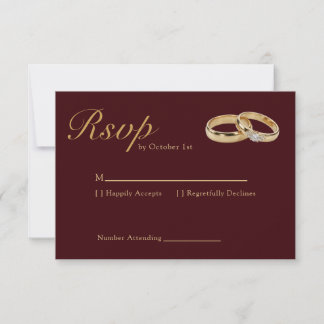 Cartons Réponse Classic Luxury Burgundy and Gold Ring Wedding 