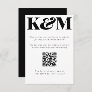 Cartons Réponse Classic noir Monogramme Mariage QR Code en ligne