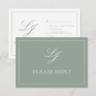 Cartons Réponse Classic Sage Green Calligraphie Monogramme Mariage