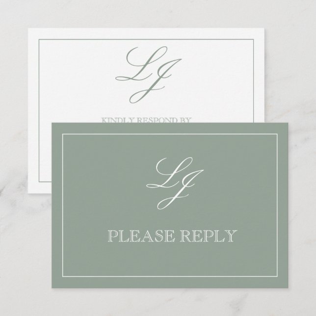 Cartons Réponse Classic Sage Green Calligraphie Monogramme Pas de  (Devant / Derrière)