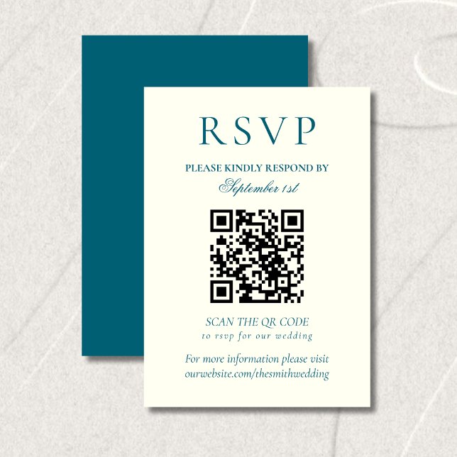 Cartons Réponse Classic Teal Blue Minimalist Wedding QR Code (Classic Teal Blue Minimalist Wedding QR Code RSVP Card)