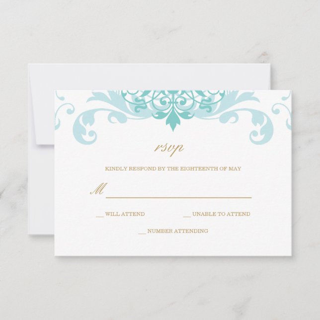 Cartons Réponse Classic Turquoise & Or Elegant Mariage Ironworks (Devant)