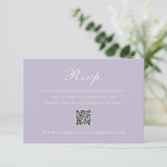 Cartons Réponse Classique Lilac QR Code Mariage élégant (Debout devant)