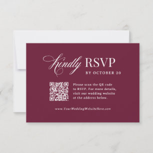 Cartons Réponse Classique Luxe   Mariage Code QR Scannable Bourgog