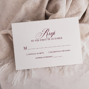 Cartons Réponse Classique Luxe   Mariage Simple Blanc et Bourgogne