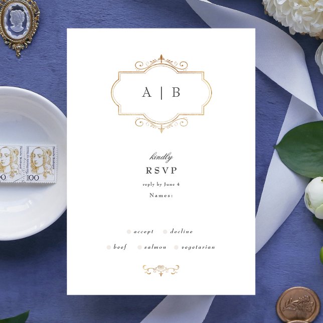 Cartons Réponse classique romantique mariage monogramme d'or tradi (Créateur téléchargé)