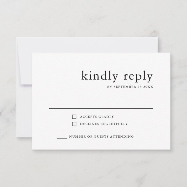 Cartons Réponse Classique simple | Mariage noir et blanc (Devant)