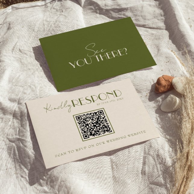 Cartons Réponse Classy Olive Green Old Money Fancy QR Code Wedding (Créateur téléchargé)