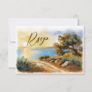 Cartons Réponse Coast Watercolor Sunset Mediterranean QR code