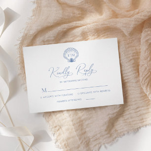 Cartons Réponse Coastal Blue Beach Shell Mariage Monogramme