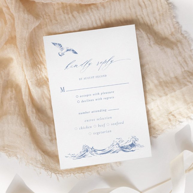 Cartons Réponse Coastal Chic Blue Meal Options Wedding (Créateur téléchargé)