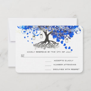 Cartons Réponse Cobalt Blue Heart Leaf Tree Wedding Invite