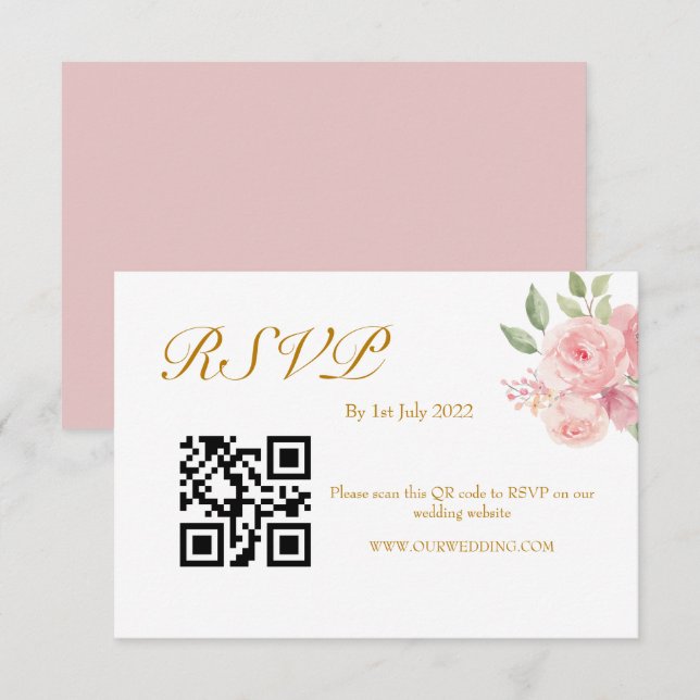 Cartons Réponse Code QR aquarelle ROSE (Devant / Derrière)