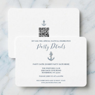 Cartons Réponse Code QR de fête d'anniversaire d'ancre rayée nauti