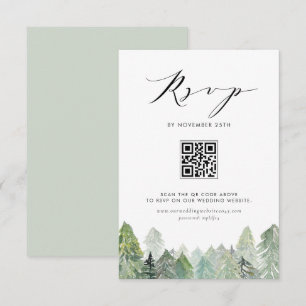 Cartons Réponse Code QR de forêt de conifères enneigée pour mariag