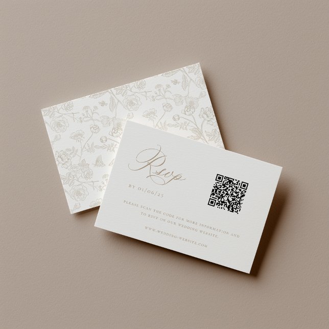 Cartons Réponse Code QR de mariage Beige Chinoiserie (Créateur téléchargé)