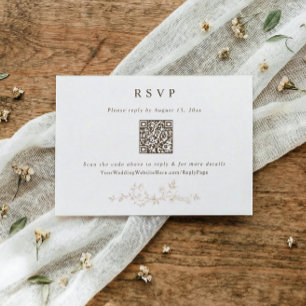 Cartons Réponse Code QR de mariage beige tanné victorien vintage