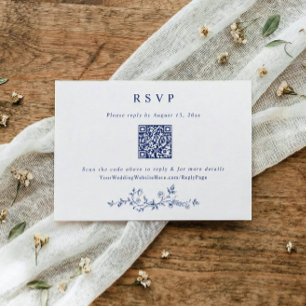 Cartons Réponse Code QR de mariage bleu marine victorien vintage
