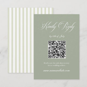 Cartons Réponse Code QR de mariage classique rayé Sage & Blanc