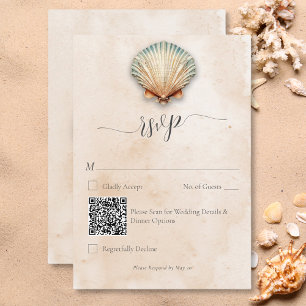 Cartons Réponse Code QR de mariage en sable de coquillages côtiers