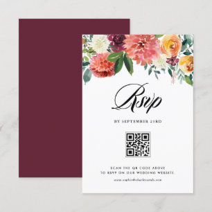 Cartons Réponse Code QR de mariage floral à fleurs automnales à l'