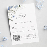 Code QR de mariage floral bleu blanc vert élégant