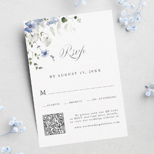 Cartons Réponse Code QR de mariage floral bleu blanc vert élégant