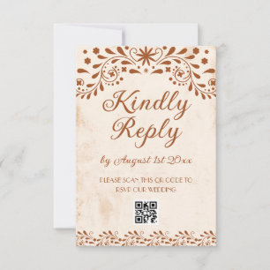 Cartons Réponse Code QR de mariage floral en ivoire mexicain