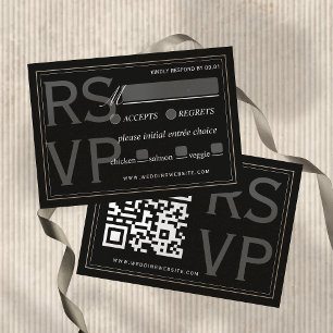 Cartons Réponse Code QR de mariage formel Minimaliste Black Tie