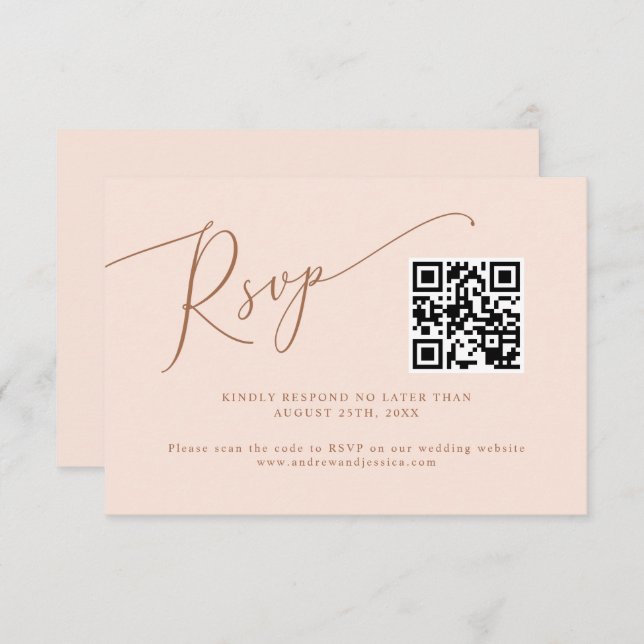 Cartons Réponse Code QR de mariage minimal rose poudré (Devant / Derrière)