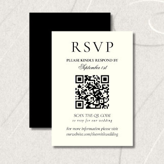 Cartons Réponse Code QR de mariage minimaliste noir et blanc class