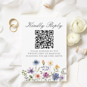Cartons Réponse Code QR de mariage printanier élégant aux fleurs s
