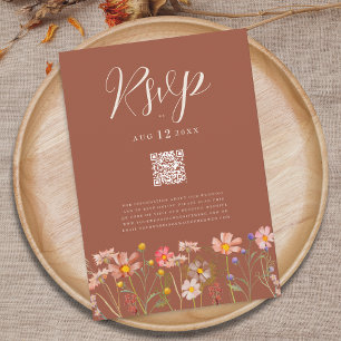 Cartons Réponse Code QR de mariage terracotta Bohème automnal à fl