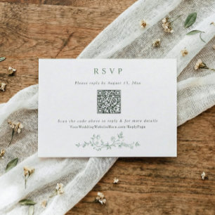 Cartons Réponse Code QR de mariage vert sauge victorien vintage