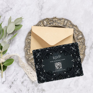 Cartons Réponse Code QR de mariage victorien gothique noir en dent