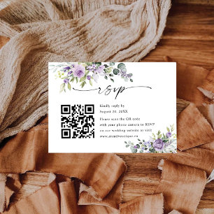 Cartons Réponse Code QR de site web de mariage floral pourpre élég