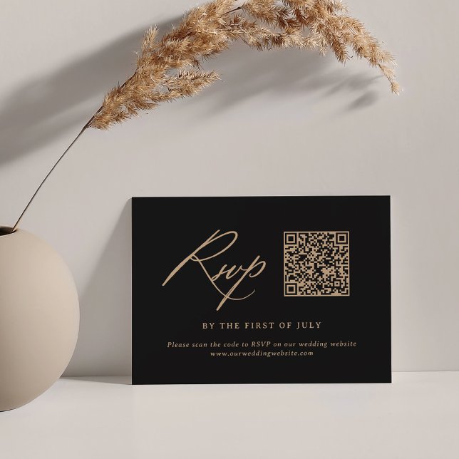 Cartons Réponse Code QR du Mariage de calligraphie moderne noir et (Créateur téléchargé)