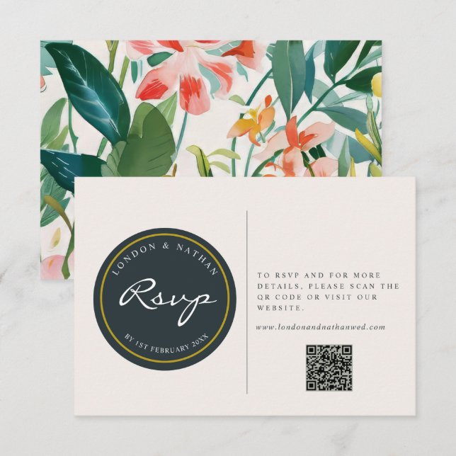 Cartons Réponse Code QR du Mariage floral botanique dynamique (Devant / Derrière)