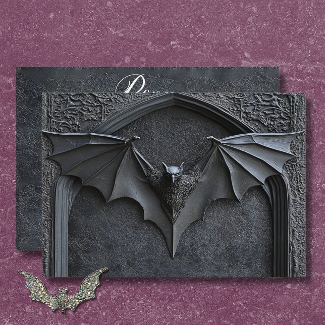 Cartons Réponse Code QR du Mariage gothique Halloween Noir chauve- (Gothic Halloween Black Bat & Arch Wedding QR Code RSVP Card)