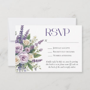 Cartons Réponse Code QR élégant de mariage aux roses lavande viole