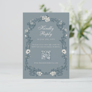 Cartons Réponse Code QR floral vintage bleu poussiéreux