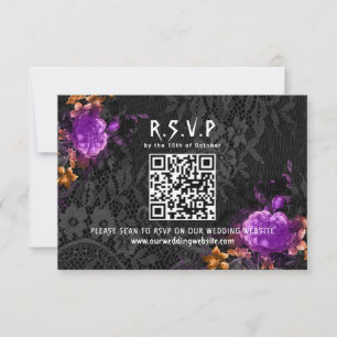 Cartons Réponse Code QR gothique Mariage d'Halloween floral violet