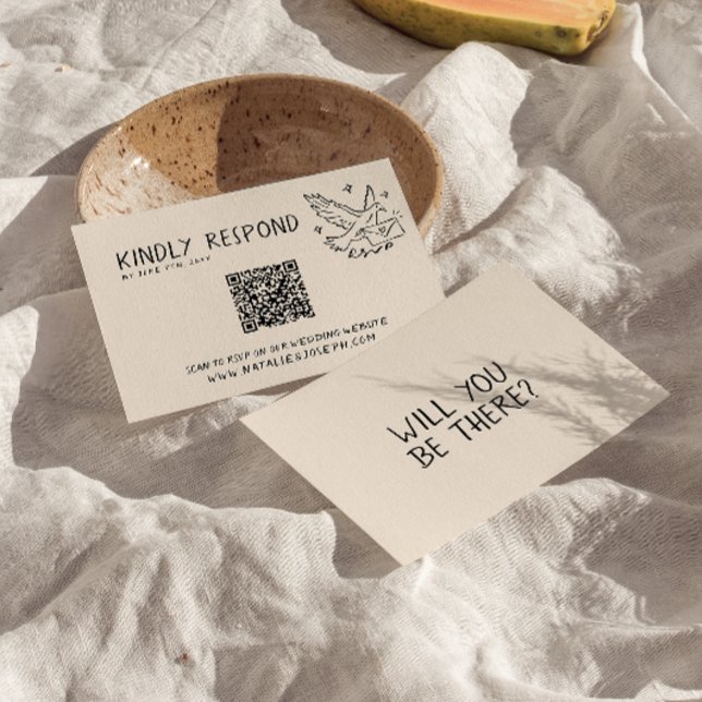 Cartons Réponse Code QR Illustré Rétro Mariage amusant manuscrit (Créateur téléchargé)