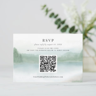 Cartons Réponse Code QR Mariage Abstrait Lake Trees Watercolor