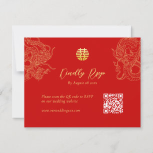 Cartons Réponse Code QR mariage chinois dragon phénix or rouge